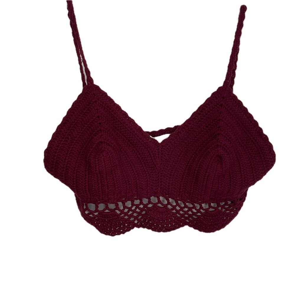Coco + Jameson Burgundy Crochet Knit Bralette Boho Festival Fairycore Top Large